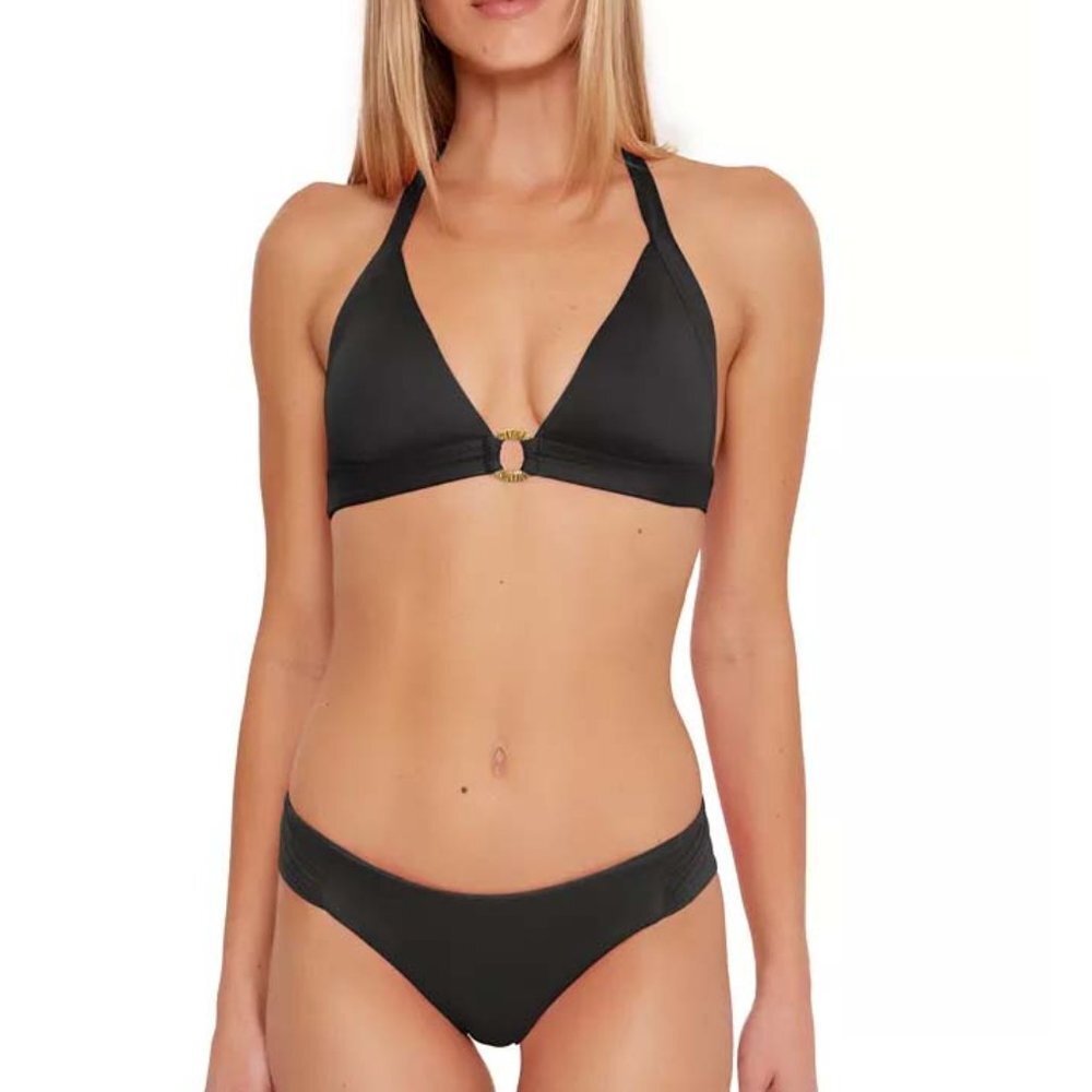 NWT Trina Turk Monaco Ring Front Halter Top & Shirred-Side Bikini Bottom Set